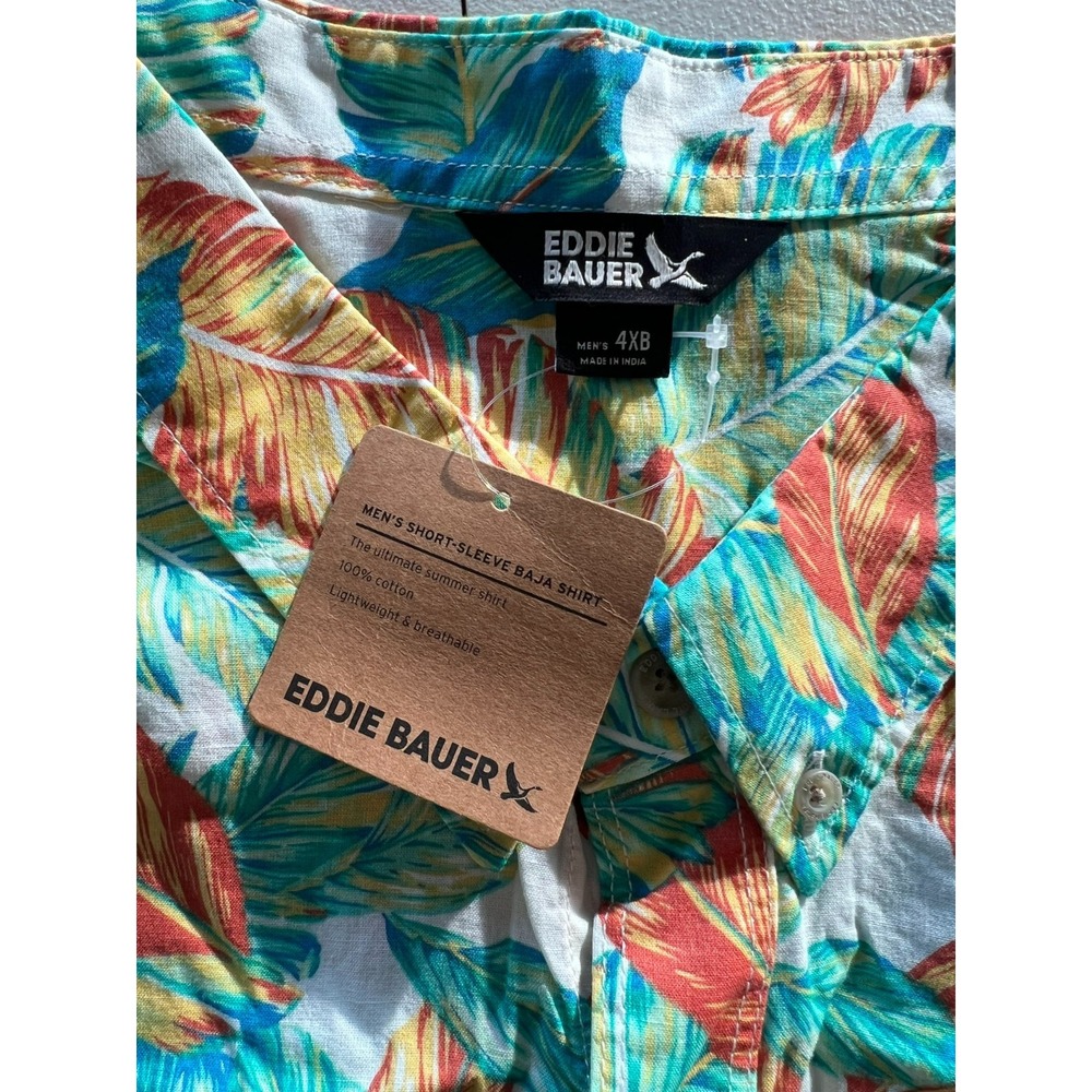 Eddie Bauer NEW 4XB Tropical Print Camp Shirt Bright Jade Palm Leaf $50 MSRP - Picture 2 of 10